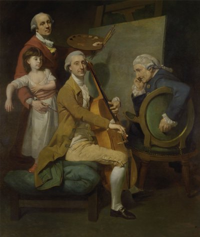 Zelfportret met zijn dochter Maria Theresa, James Cervetto en Giacobbe Cervetto door Johan Joseph Zoffany